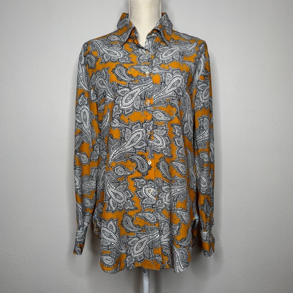 Robert Graham Tops - Robert Graham Silk Blend Paisley Button Down Shirt Mustard Black White Size L